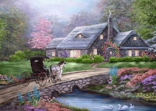 Broderie Diamant | Broderie Diamant - Calèche sur le Pont | Broderie Paysages paysages | FiguredArt