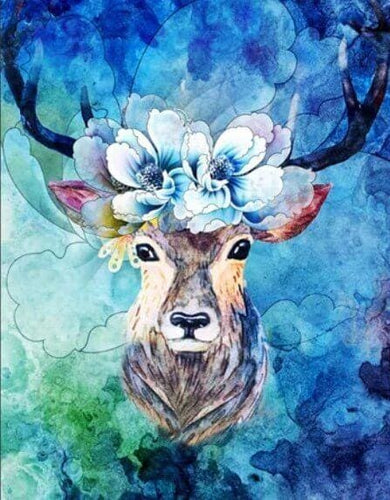 Broderie Diamant | Broderie Diamant - Cerf en Fleurs | animaux Broderie Animaux Broderie Fleurs fleurs | FiguredArt