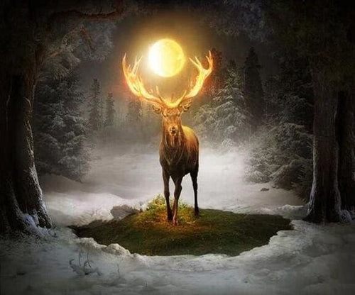 Broderie Diamant | Broderie Diamant - Cerf et Pleine Lune | animaux Broderie Animaux | FiguredArt