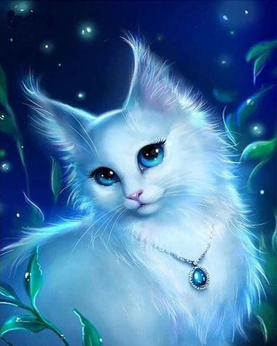 Broderie Diamant | Broderie Diamant - Chat et collier | animaux Broderie Animaux chats | FiguredArt