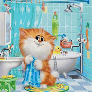 Broderie Diamant | Broderie Diamant - Chat fait sa toilette | animaux Broderie Animaux chats | FiguredArt