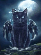 Charger l&#39;image dans la galerie, Broderie Diamant | Broderie Diamant - Chat noir Ange | animaux Broderie Animaux chats | FiguredArt