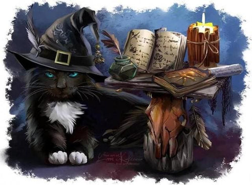 Broderie Diamant | Broderie Diamant - Chat sorcier | animaux Broderie Animaux chats | FiguredArt