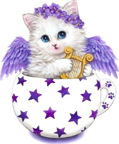 Broderie Diamant | Broderie Diamant - Chaton dans une Tasse | animaux Broderie Animaux chats | FiguredArt