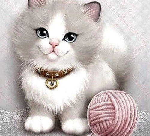 Broderie Diamant | Broderie Diamant - Chaton et Pelote de Laine | animaux Broderie Animaux chats | FiguredArt