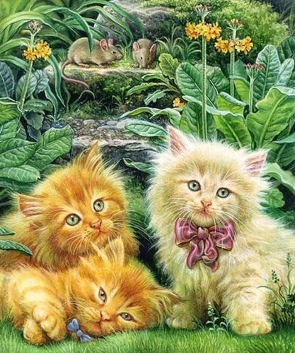 Broderie Diamant | Broderie Diamant - Chatons Amicaux | animaux Broderie Animaux chats | FiguredArt