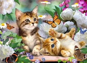 Broderie Diamant | Broderie Diamant - Chatons et Papillon | animaux Broderie Animaux chats papillons | FiguredArt
