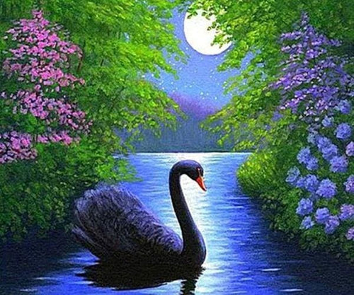 Broderie Diamant | Broderie Diamant - Cygne | animaux Broderie Animaux cignes oiseaux | FiguredArt