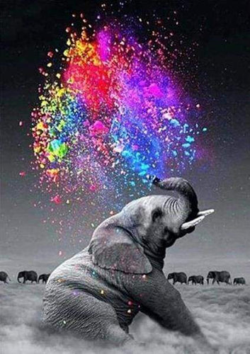 Broderie Diamant - Diamond Painting Eléphant et Couleurs 40x50cm toile tendue sur châssis