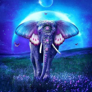 Broderie Diamant | Broderie Diamant - Eléphant et Pleine Lune | animaux Broderie Animaux éléphants | FiguredArt