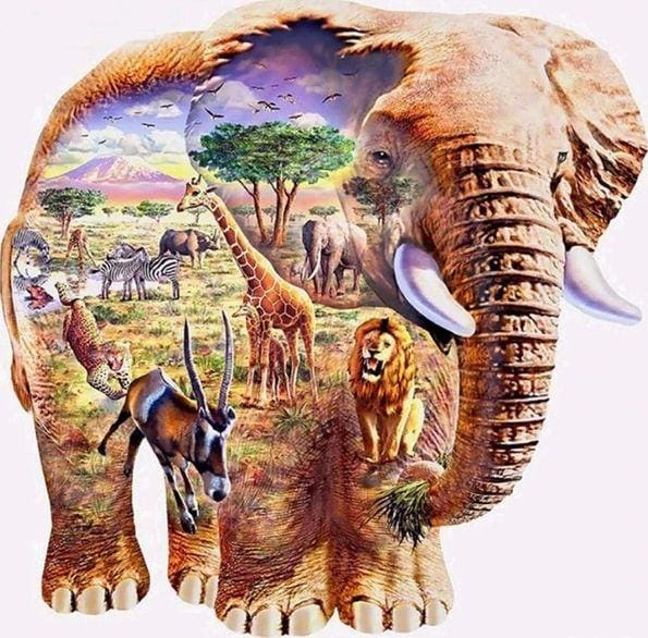 Broderie Diamant | Broderie Diamant - Eléphant Paysage | animaux Broderie Animaux paysages éléphants | FiguredArt