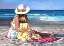 Charger l&#39;image dans la galerie, Broderie Diamant | Broderie Diamant - Famille à la plage | Broderie Paysages paysages | FiguredArt