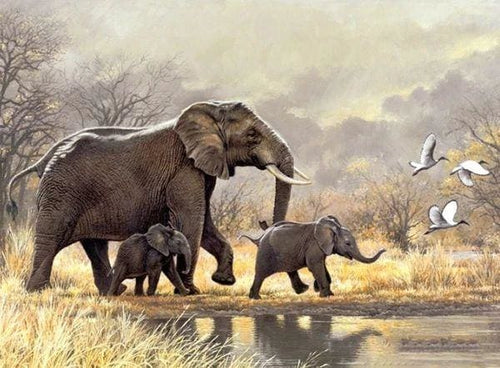 Broderie Diamant | Broderie Diamant - Famille dEléphants dans la savane | animaux Broderie Animaux éléphants | FiguredArt
