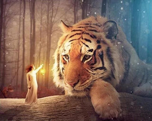 Broderie Diamant | Broderie Diamant - Femme et Tigre | animaux Broderie Animaux tigres | FiguredArt