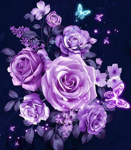 Broderie Diamant | Broderie Diamant - Fleurs et Papillons en Violet | animaux Broderie Animaux Broderie Fleurs fleurs papillons | FiguredArt