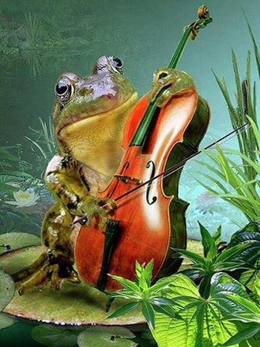 Broderie Diamant | Broderie Diamant - Grenouille et Violon | animaux Broderie Animaux grenouilles | FiguredArt