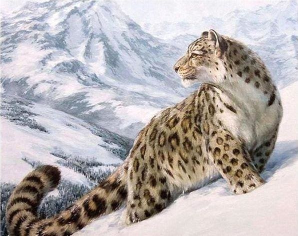 Broderie Diamant | Broderie Diamant - Guépard des neiges | animaux Broderie Animaux hiver | FiguredArt