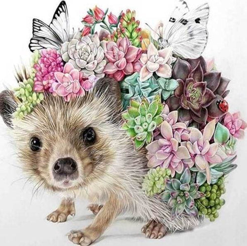 Broderie Diamant | Broderie Diamant - Hérisson et Fleurs | animaux Broderie Animaux fleurs hérissons | FiguredArt