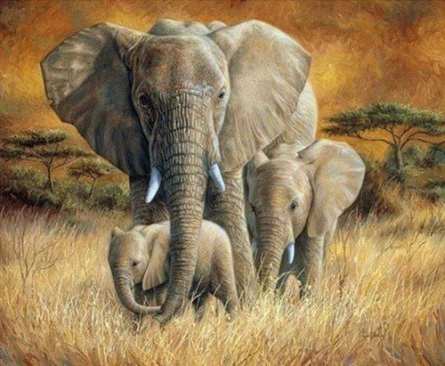 Broderie Diamant | Broderie Diamant - La Famille Eléphants | animaux Broderie Animaux éléphants | FiguredArt