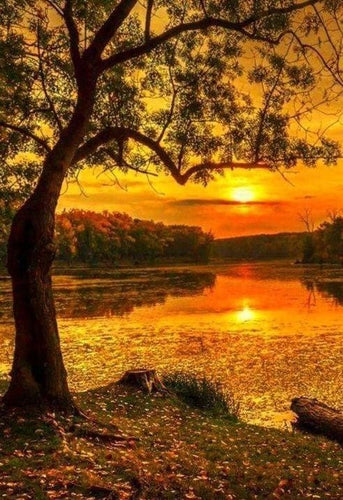 Broderie Diamant | Broderie Diamant - Lac au coucher du Soleil | Broderie Paysages paysages | FiguredArt
