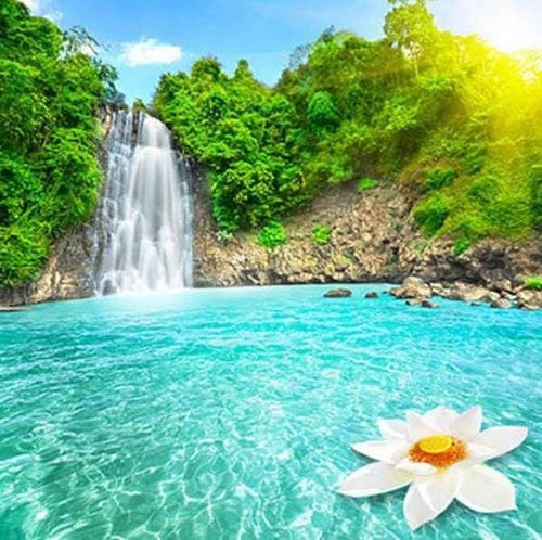 Broderie Diamant | Broderie Diamant - Lagon et Cascade | Broderie Paysages paysages | FiguredArt