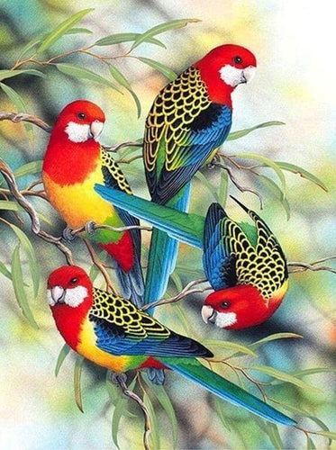Broderie Diamant | Broderie Diamant - Les Perroquets sur Branche | animaux Broderie Animaux oiseaux perroquets | FiguredArt