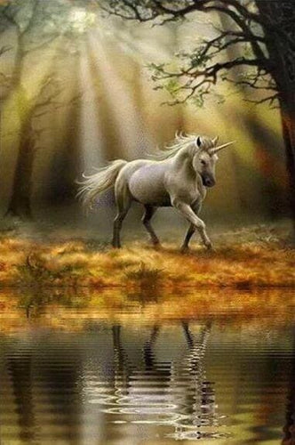 Broderie Diamant | Broderie Diamant - Licorne au bord de lEau | animaux Broderie Animaux licornes | FiguredArt