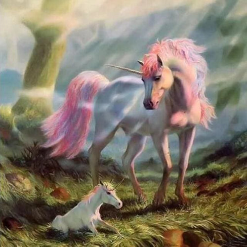 Broderie Diamant | Broderie Diamant - Licorne et son Petit | animaux Broderie Animaux licornes | FiguredArt