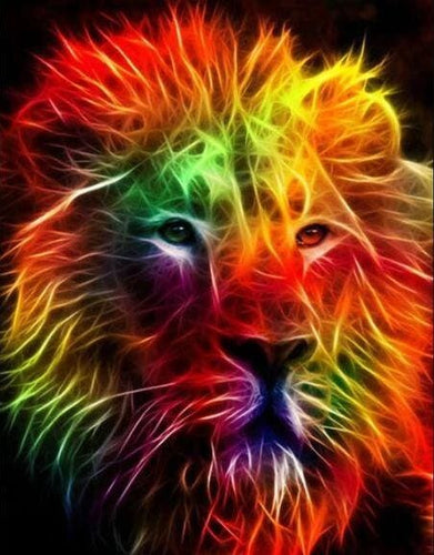 Broderie Diamant | Broderie Diamant - Lion Multicolore Orangé | animaux Broderie Animaux lions | FiguredArt