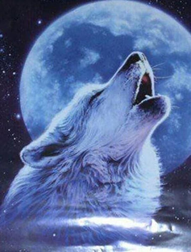 Broderie Diamant | Broderie Diamant - Loup et Pleine Lune | animaux Broderie Animaux lapins loups | FiguredArt