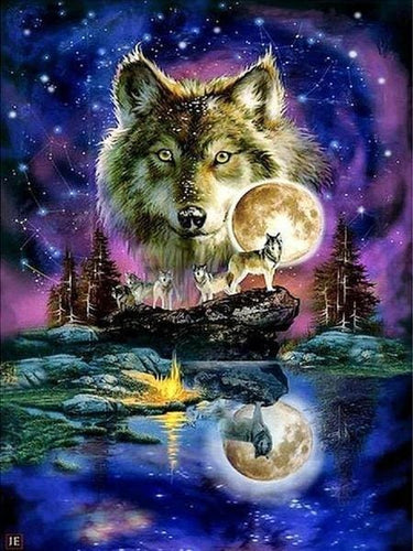 Broderie Diamant | Broderie Diamant - Loups et Ciel Lunaire | animaux Broderie Animaux lapins loups | FiguredArt