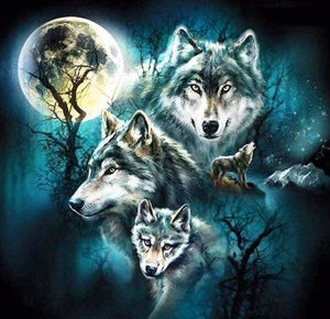 Broderie Diamant | Broderie Diamant - Loups et Pleine Lune | animaux Broderie Animaux lapins loups | FiguredArt