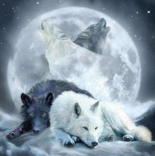 Charger l&#39;image dans la galerie, Broderie Diamant | Broderie Diamant - Loups hurlant à la Lune | animaux Broderie Animaux lapins loups | FiguredArt