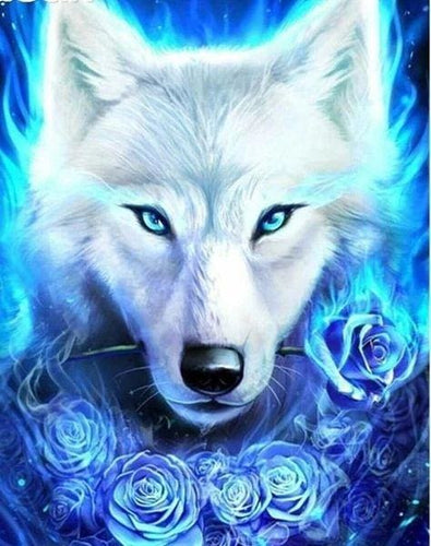 Broderie Diamant | Broderie Diamant - Louve et Roses bleues | animaux Broderie Animaux | FiguredArt