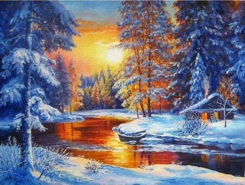 Broderie Diamant | Broderie Diamant - Lueur sur le Lac | Broderie Paysages paysages | FiguredArt