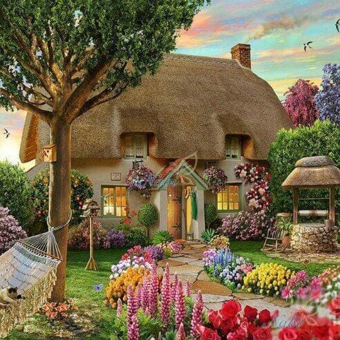 Broderie Diamant | Broderie Diamant - Maison familiale | Broderie Paysages paysages | FiguredArt