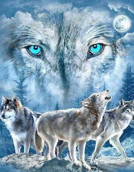 Broderie Diamant | Broderie Diamant - Meute de Loups | animaux Broderie Animaux lapins loups | FiguredArt