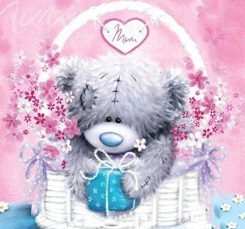Broderie Diamant | Broderie Diamant - Nounours dans son Panier | Broderie Romantique romantique | FiguredArt