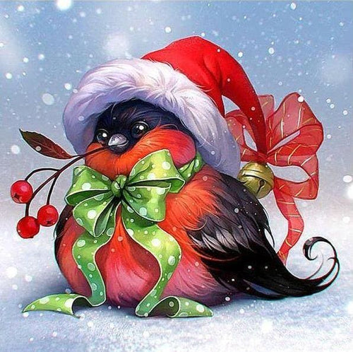 Broderie Diamant | Broderie Diamant - Oiseau de Noël | animaux Broderie Animaux Noël oiseaux | FiguredArt