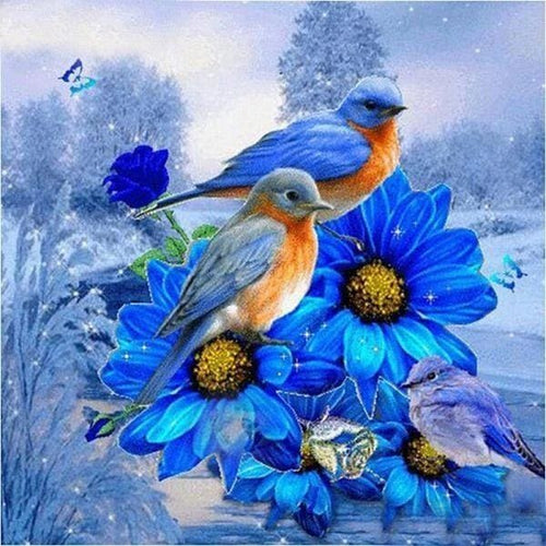 Broderie Diamant | Broderie Diamant - Oiseaux bleus | animaux Broderie Animaux oiseaux | FiguredArt