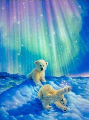 Broderie Diamant | Broderie Diamant - Oursons et Aurore boréale | animaux Broderie Animaux ours | FiguredArt