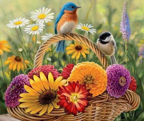 Broderie Diamant | Broderie Diamant - Panier de Campagne et Oiseaux | animaux Broderie Animaux oiseaux | FiguredArt