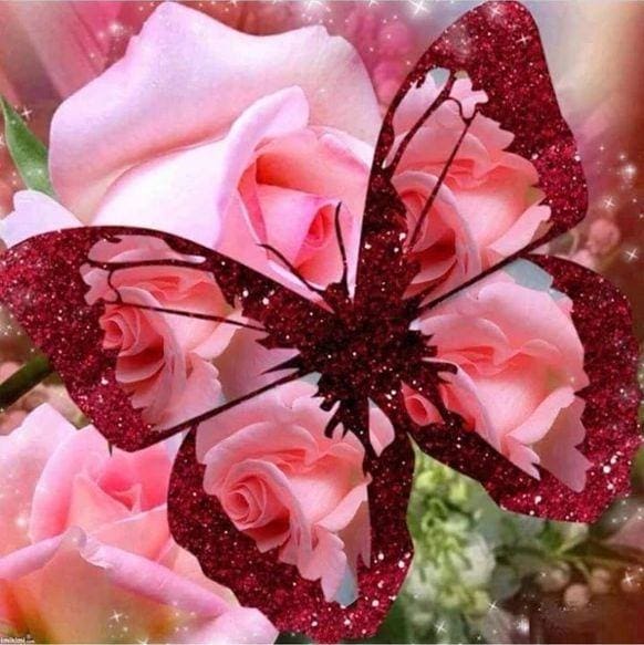 Broderie Diamant | Broderie Diamant - Papillons et Rose | animaux Broderie Animaux Broderie Fleurs fleurs papillons | FiguredArt