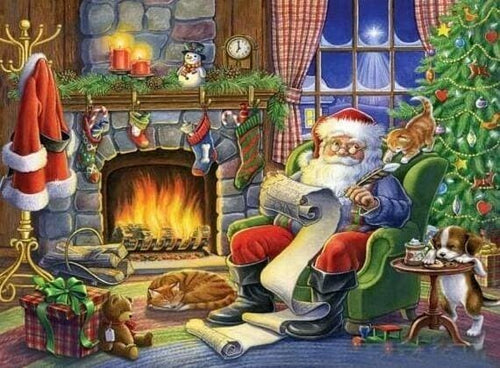 Broderie Diamant | Broderie Diamant - Père Noël au bord de la cheminée | Broderie Religion Noël | FiguredArt