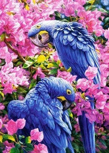 Broderie Diamant | Broderie Diamant - Perroquets bleus | animaux Broderie Animaux Broderie Fleurs fleurs oiseaux | FiguredArt