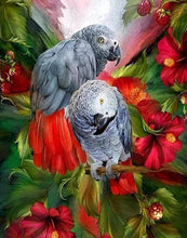 Charger l&#39;image dans la galerie, Broderie Diamant | Broderie Diamant - Perroquets Gris et Rouges | animaux Broderie Animaux oiseaux perroquets | FiguredArt