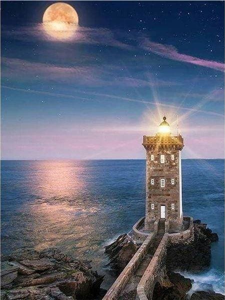 Broderie Diamant | Broderie Diamant - Phare de Nuit | Broderie Paysages paysages | FiguredArt