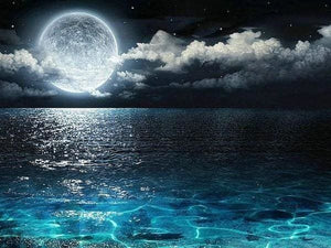 Broderie Diamant | Broderie Diamant - Pleine Lune et Reflets sur Mer | Broderie Paysages paysages | FiguredArt