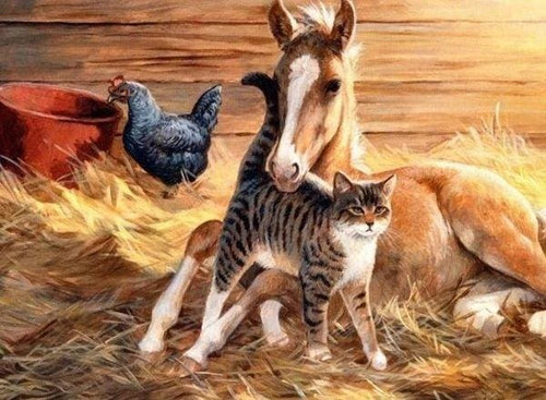 Broderie Diamant | Broderie Diamant - Poulain dans le Foin | animaux Broderie Animaux | FiguredArt