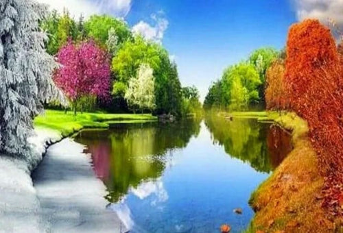 Broderie Diamant | Broderie Diamant - Reflet du Lac en été | Broderie Paysages paysages | FiguredArt